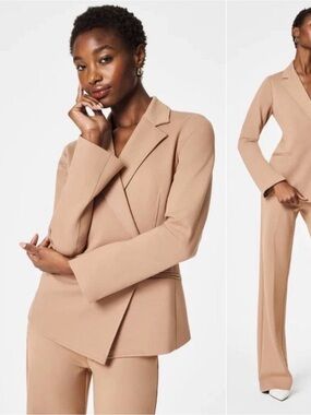 NWT Spanx Perfect Asymmetrical Blazer Double Breasted Ponte Camel Toffee 1X